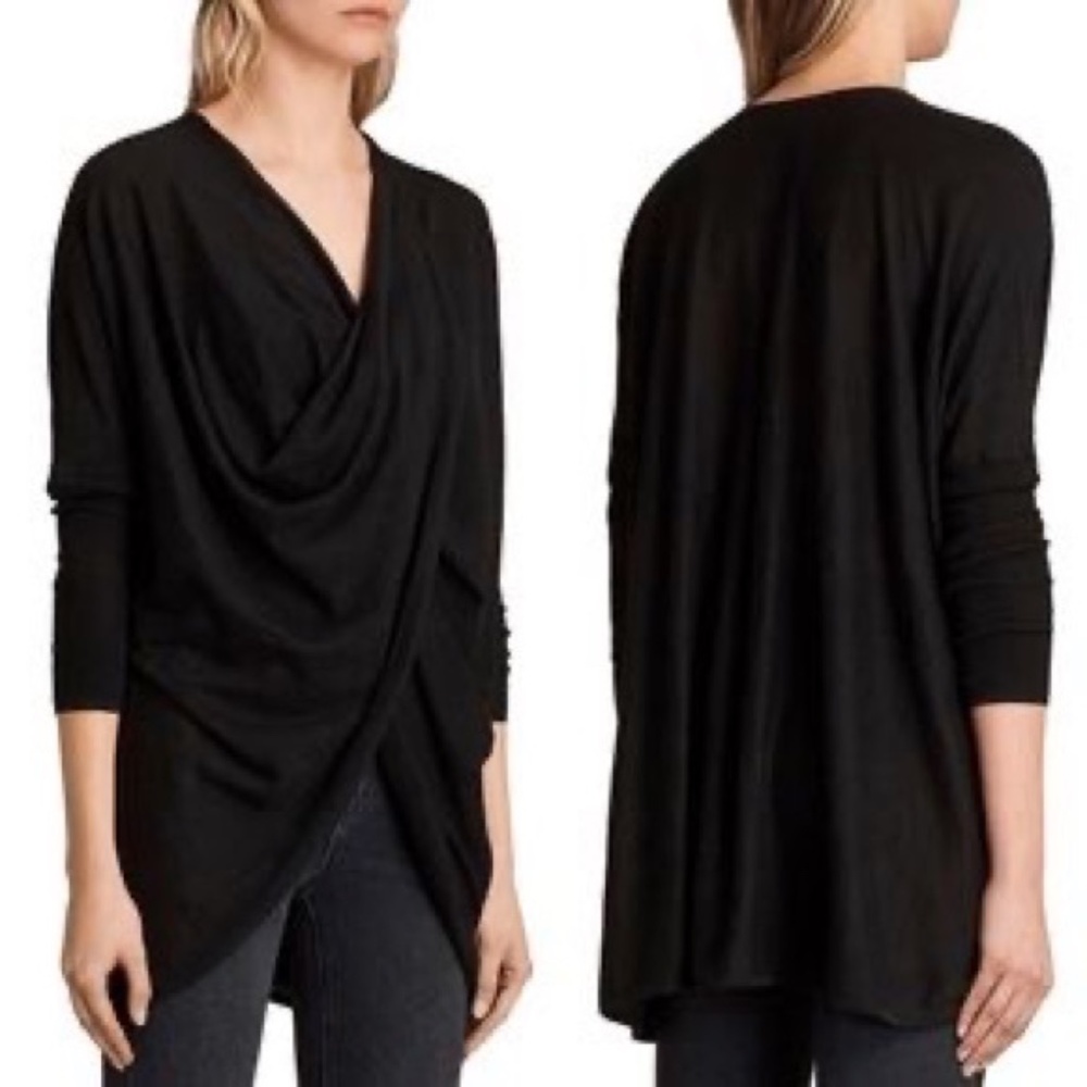 All Saints Black Drape Sweater